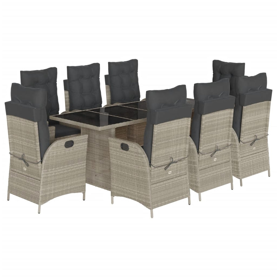 9-delige Tuinset met kussens poly rattan lichtgrijs