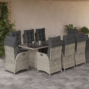 Tuinset 9-delig poly rattan lichtgrijs