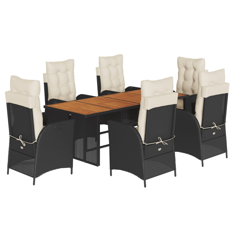 7-delige Tuinset met kussens poly rattan zwart