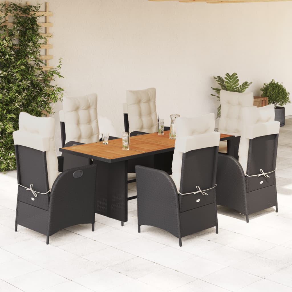 7-delige Tuinset met kussens poly rattan zwart
