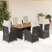 Tuinset 7-delig poly rattan zwart met kussens