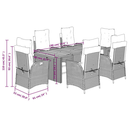 7-delige Tuinset met kussens poly rattan grijs
