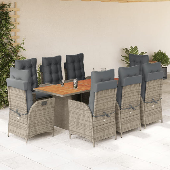 9-delige Tuinset met kussens poly rattan grijs