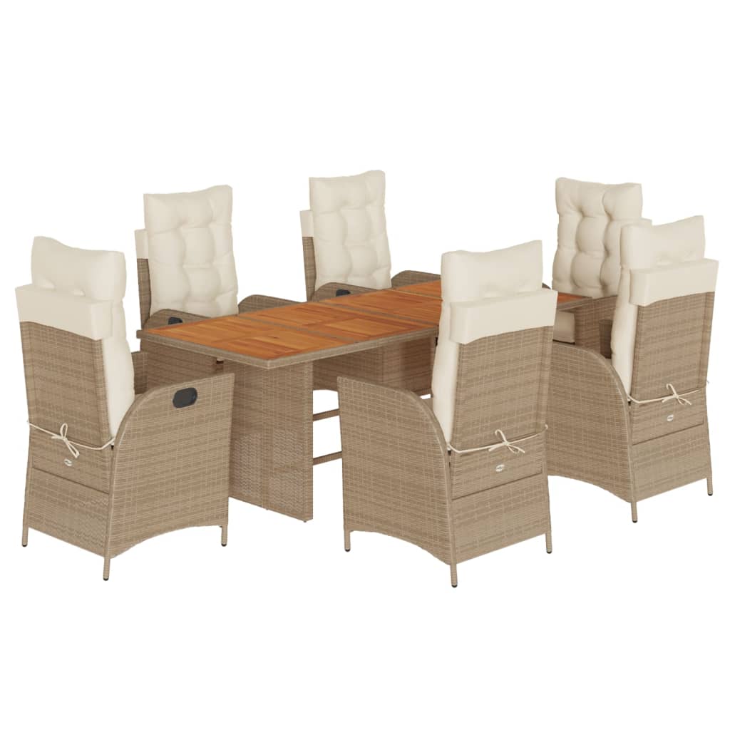 7-Delige Tuinset Met Kussens Poly Rattan 6 beige en crèmekleurig