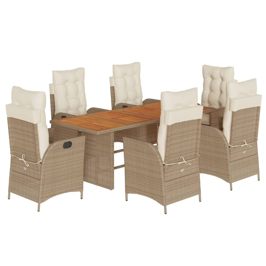 7-Delige Tuinset Met Kussens Poly Rattan 6 beige en crèmekleurig