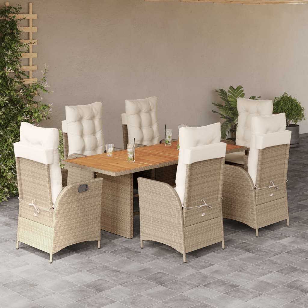 7-Delige Tuinset Met Kussens Poly Rattan 6 beige en crèmekleurig