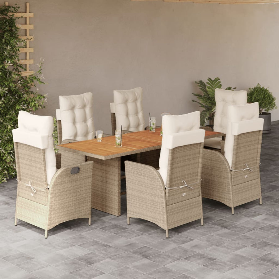 7-Delige Tuinset Met Kussens Poly Rattan 6 beige en crèmekleurig