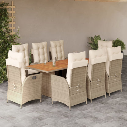 9-Delige Tuinset Met Kussens Poly Rattan 8 beige en crèmekleurig