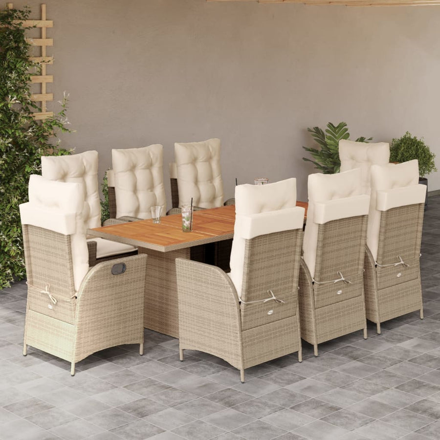9-Delige Tuinset Met Kussens Poly Rattan 8 beige en crèmekleurig