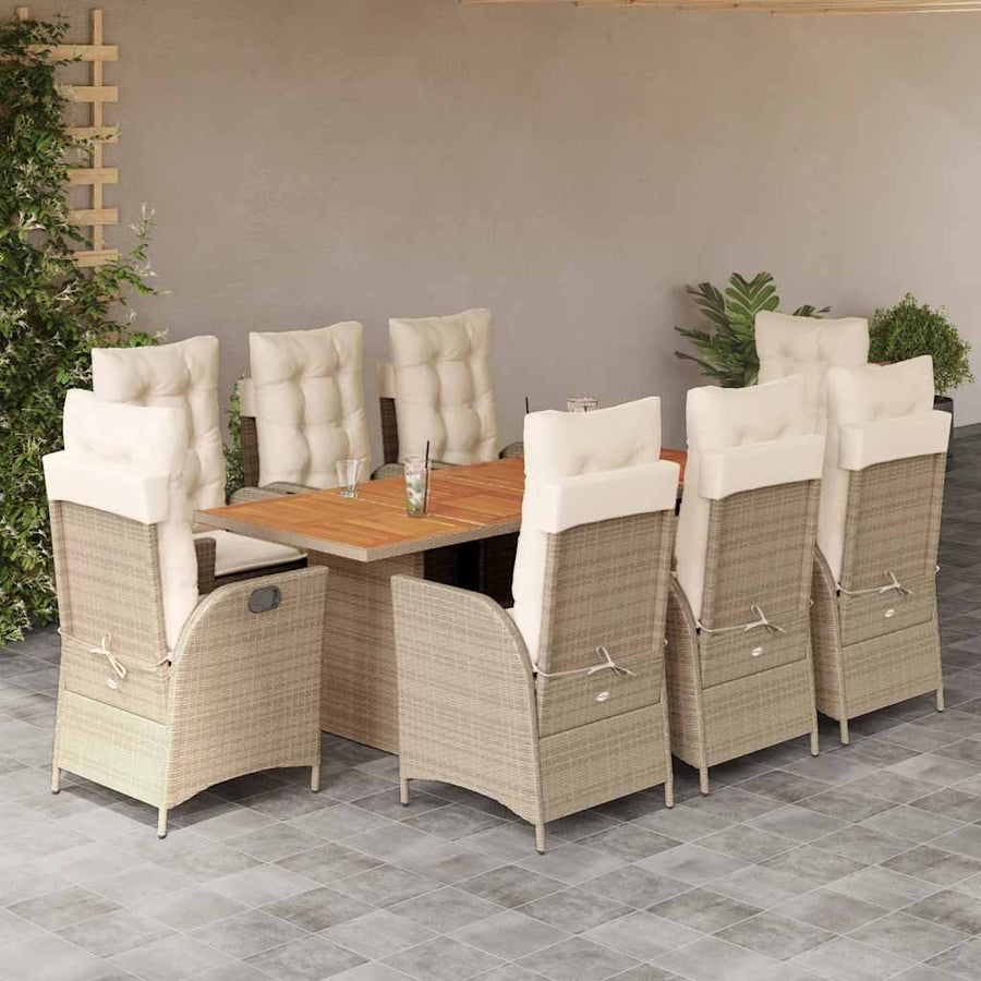 9-Delige Tuinset Met Kussens Poly Rattan 8 beige en crèmekleurig
