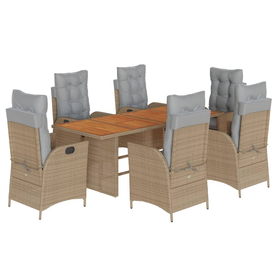 7-Delige Tuinset Met Kussens Poly Rattan 6 Gemengd beige