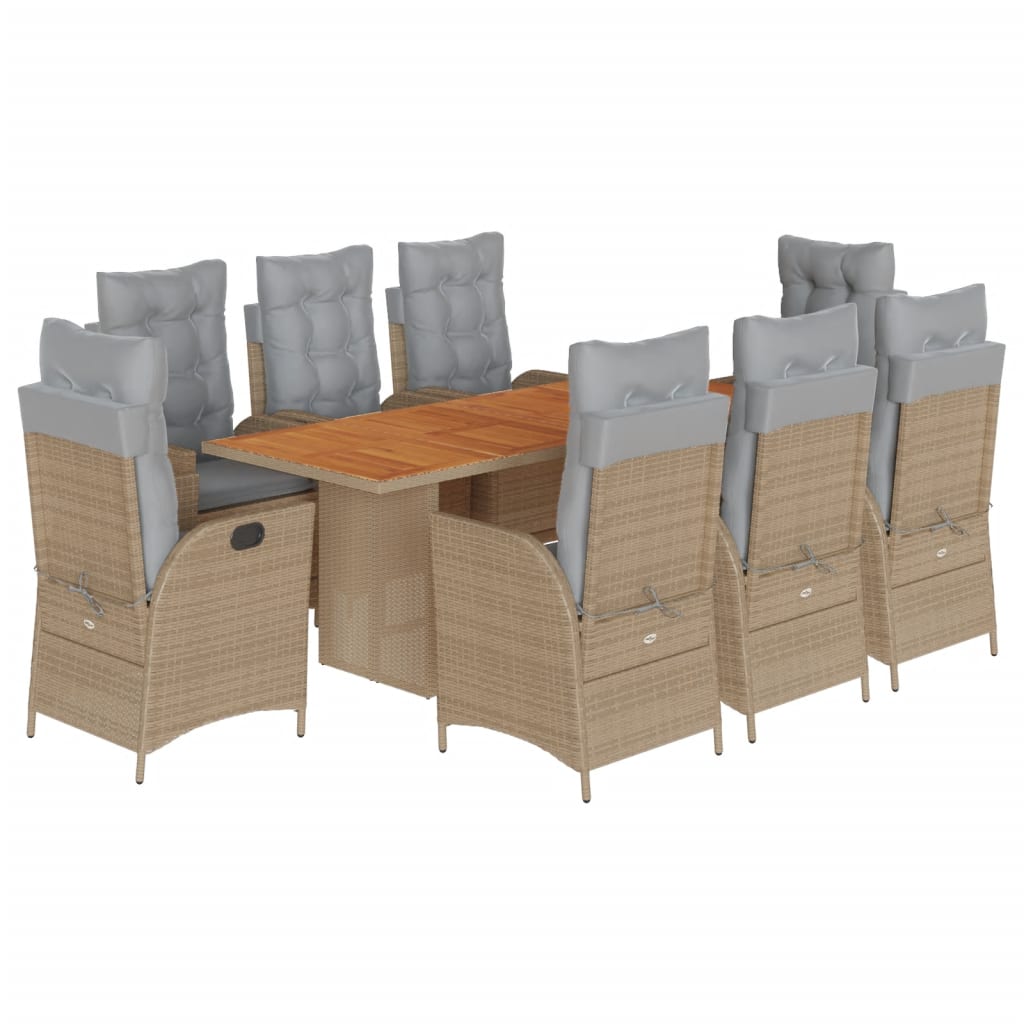 9-Delige Tuinset Met Kussens Poly Rattan 8 Gemengd beige