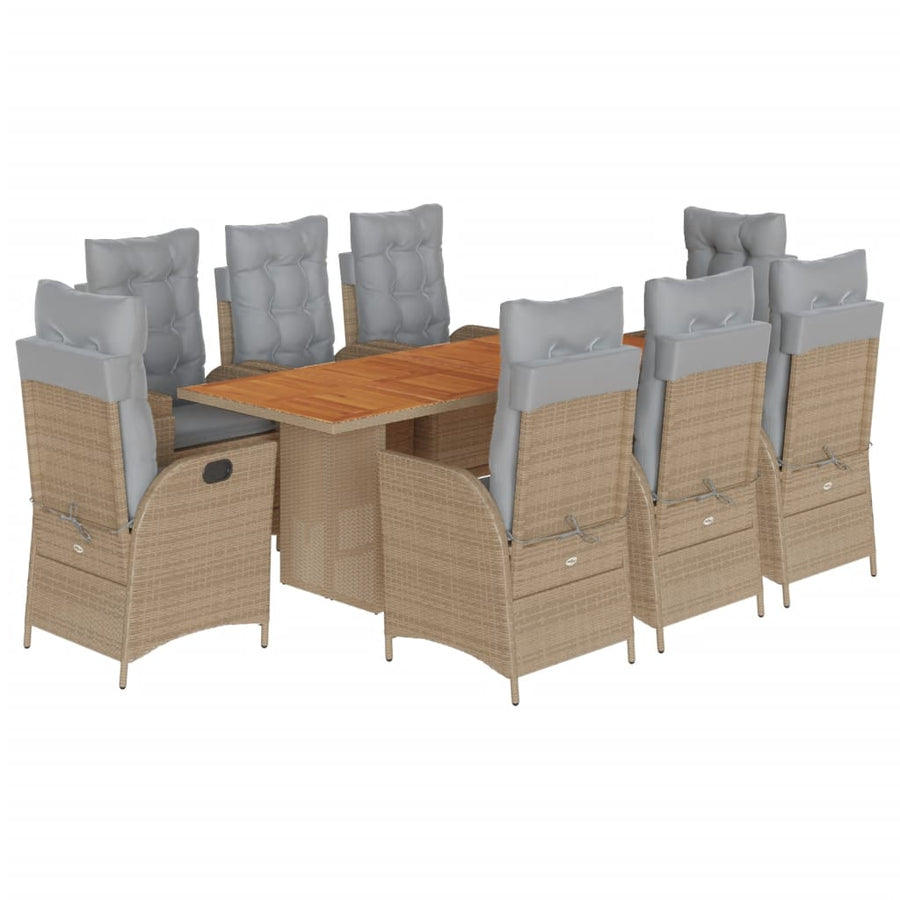 9-Delige Tuinset Met Kussens Poly Rattan 8 Gemengd beige