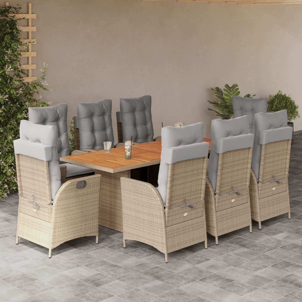 9-Delige Tuinset Met Kussens Poly Rattan 8 Gemengd beige