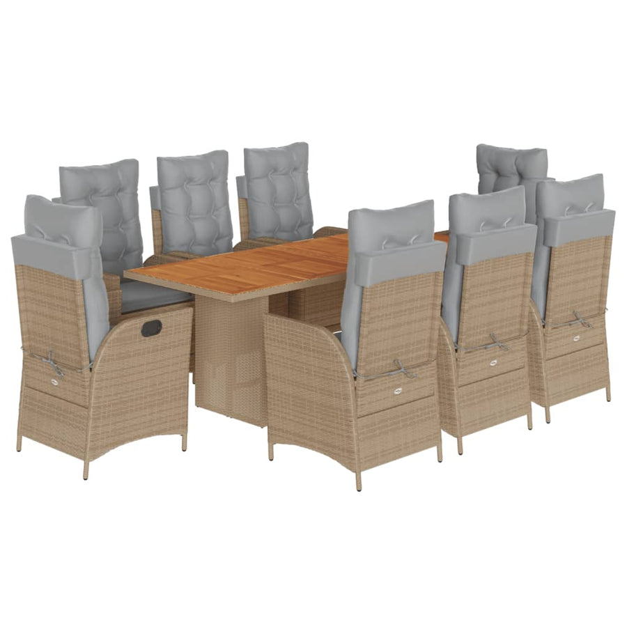 9-Delige Tuinset Met Kussens Poly Rattan 8 Gemengd beige