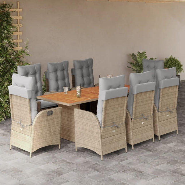 9-delige Tuinset met kussens poly rattan gemengd beige