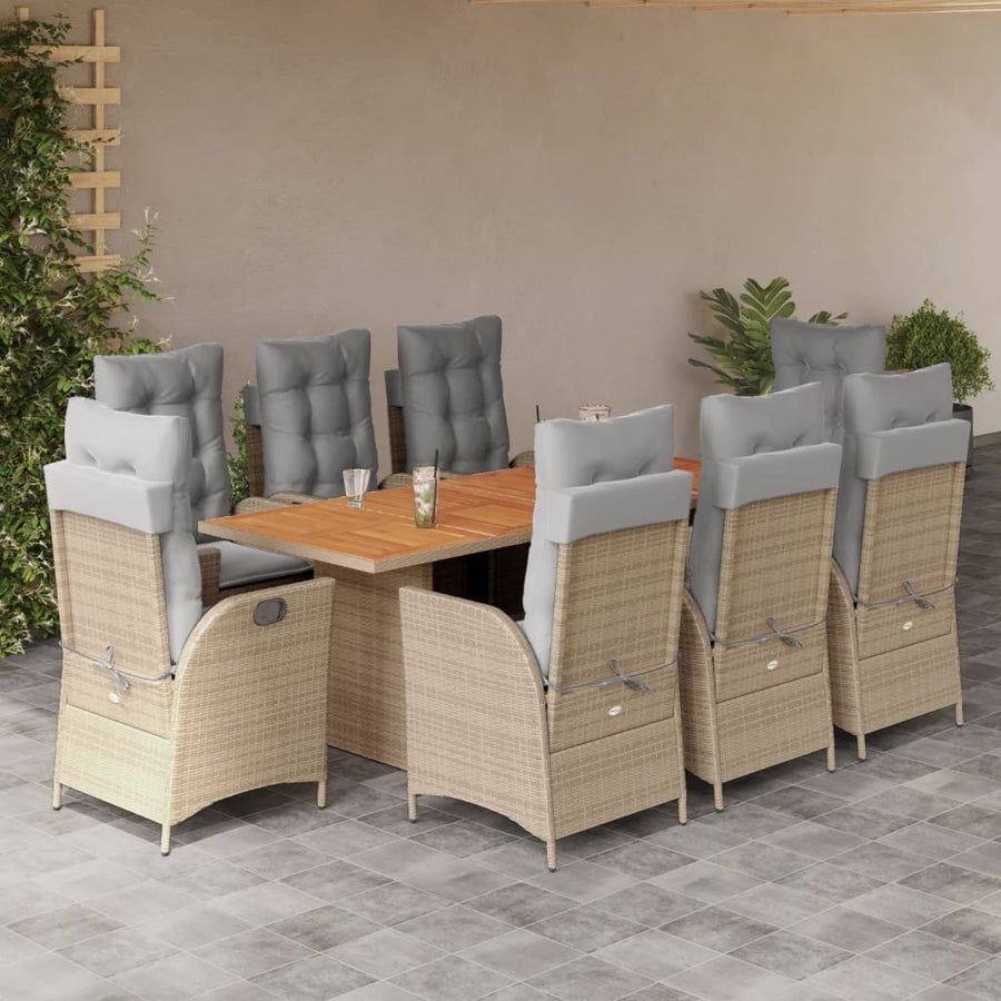 9-Delige Tuinset Met Kussens Poly Rattan 8 Gemengd beige