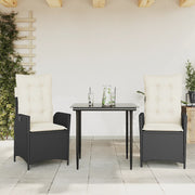 Tuinset 3-delig poly rattan zwart met kussens