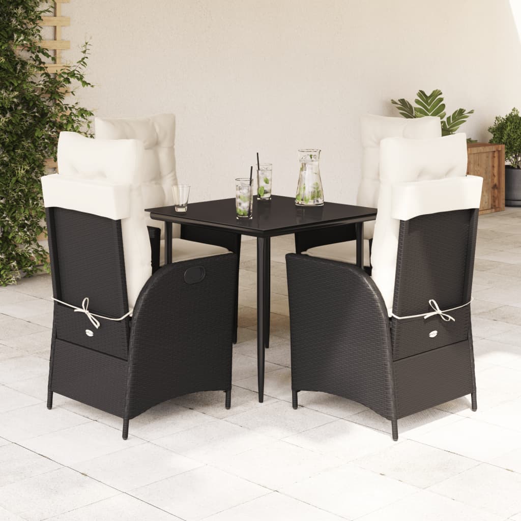 5-delige Tuinset met kussens poly rattan zwart