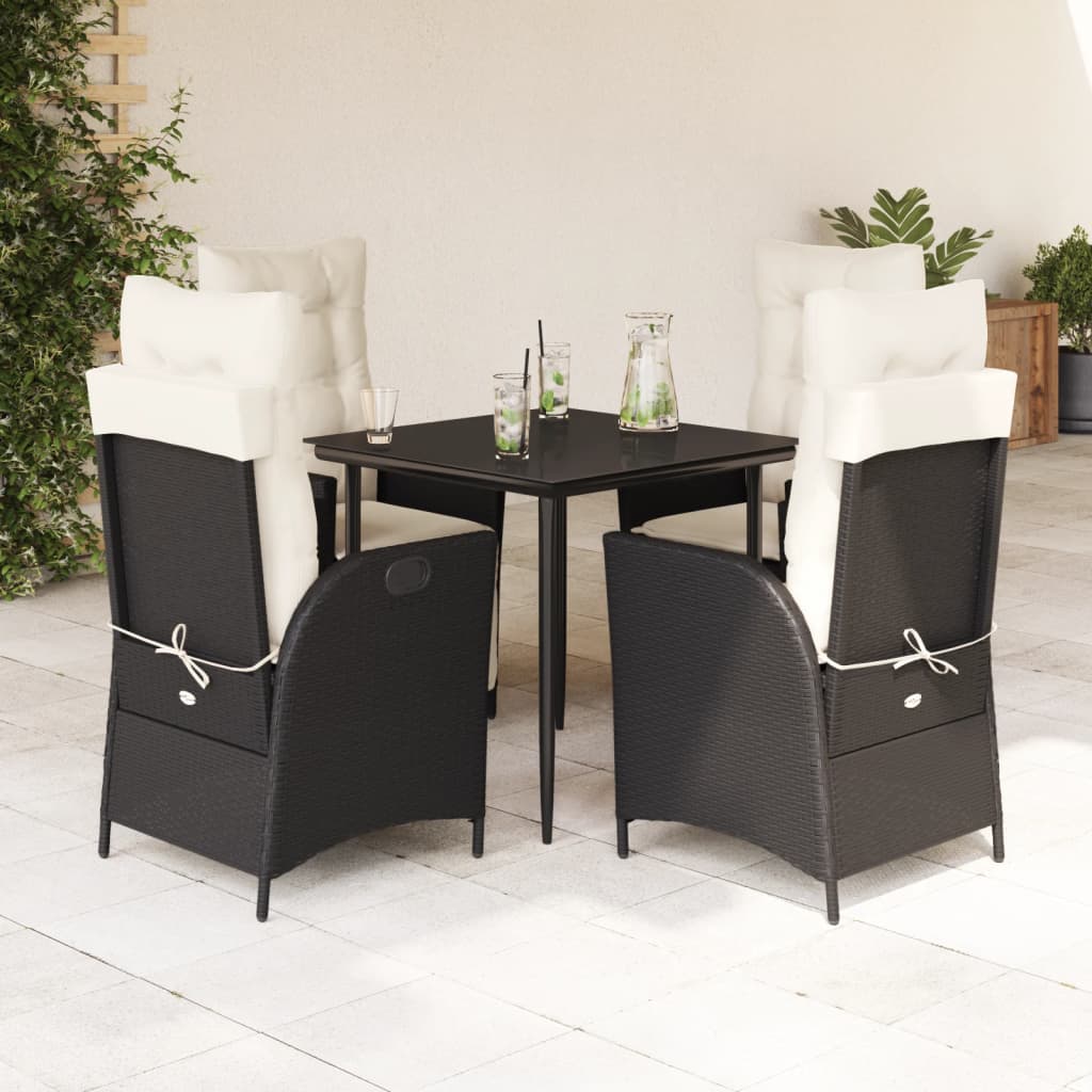 5-delige Tuinset met kussens poly rattan zwart