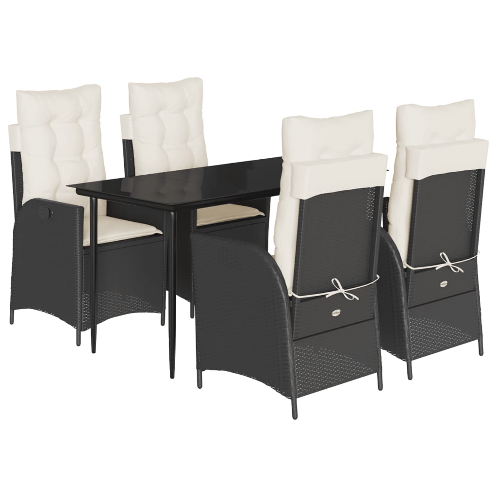 5-Delige Tuinset Met Kussens Poly Rattan Zwart En Crème 4 140 x 70 x 74 cm
