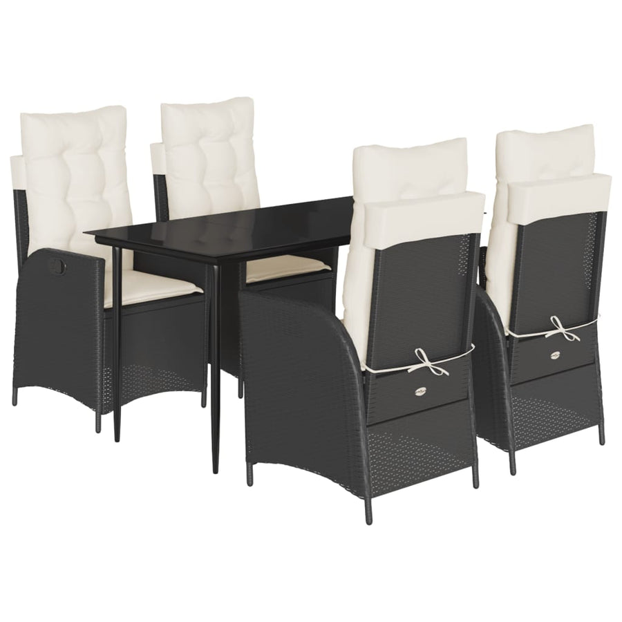 5-Delige Tuinset Met Kussens Poly Rattan Zwart En Crème 4 140 x 70 x 74 cm