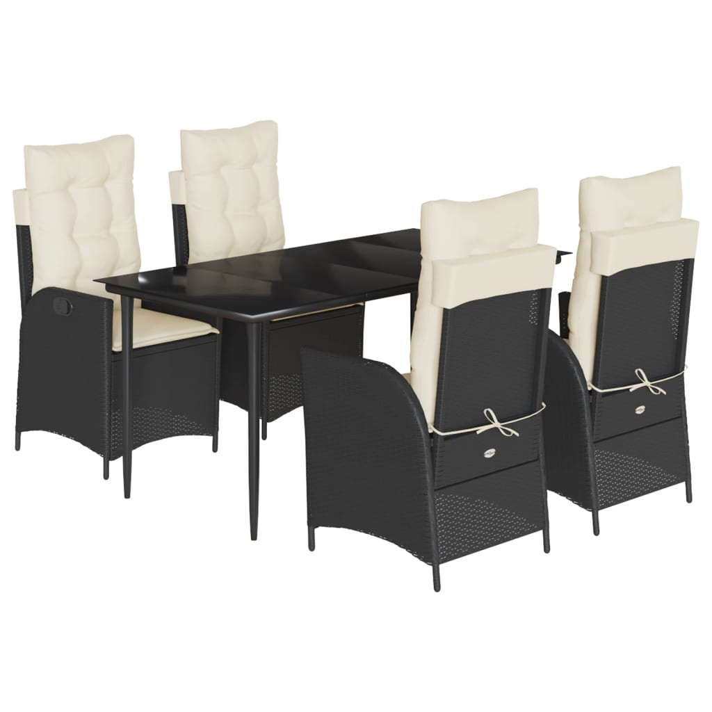 5-delige Tuinset met kussens poly rattan zwart