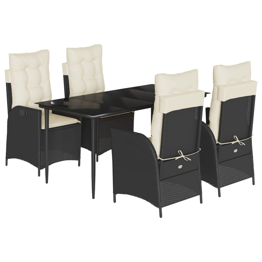 5-delige Tuinset met kussens poly rattan zwart