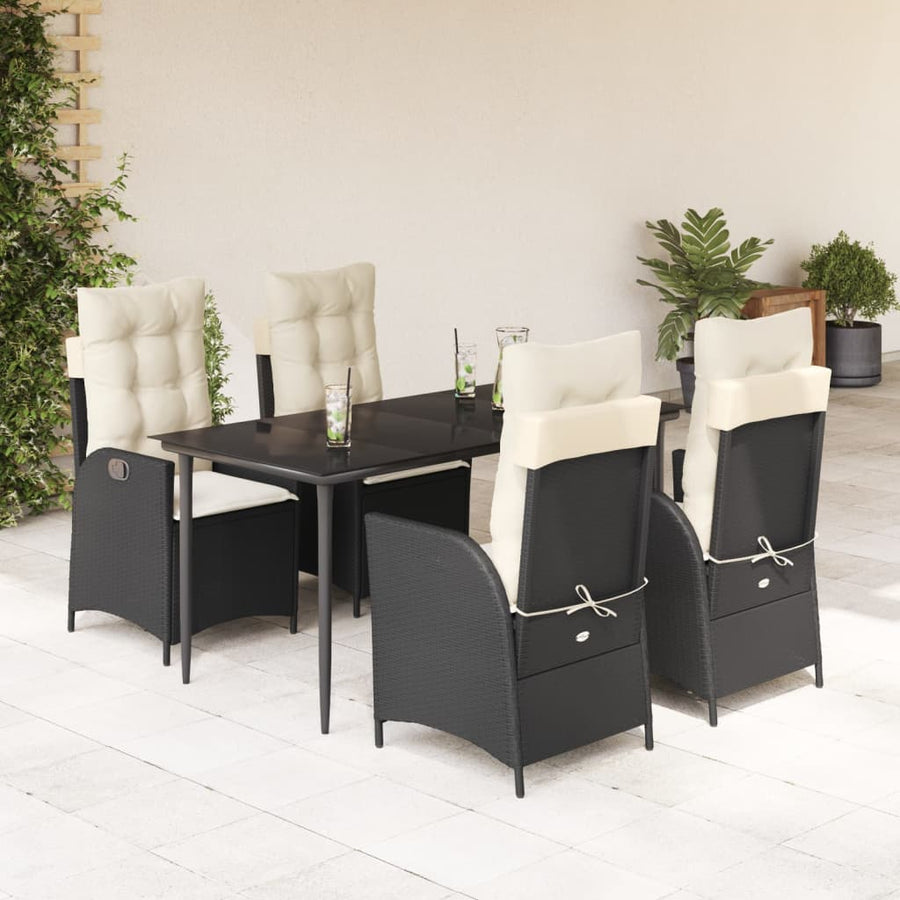 5-delige Tuinset met kussens poly rattan zwart