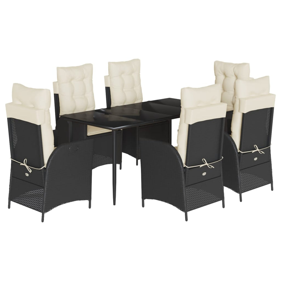 7-delige Tuinset met kussens poly rattan zwart