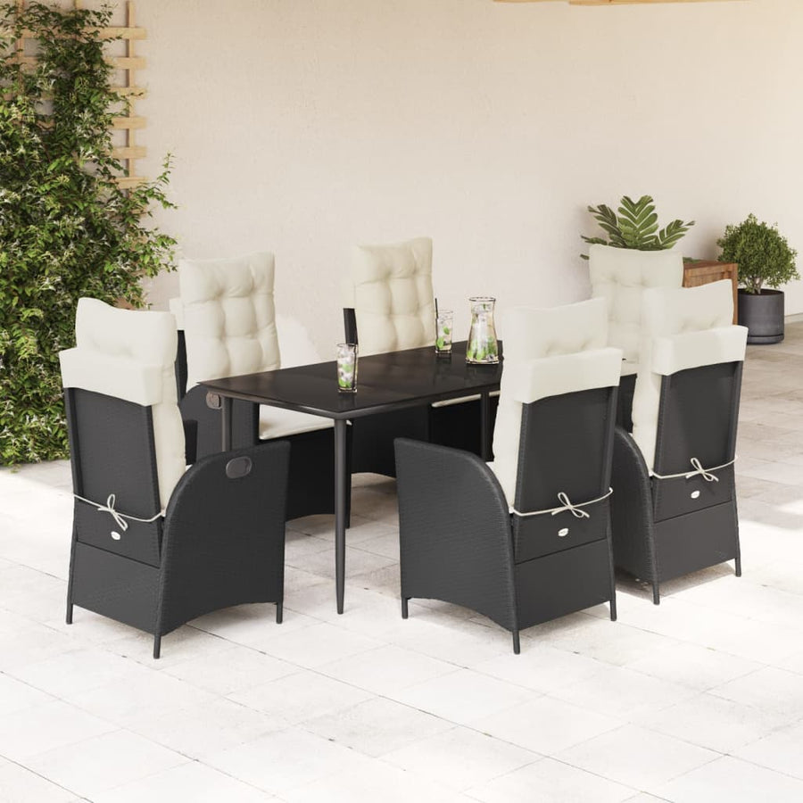 7-delige Tuinset met kussens poly rattan zwart
