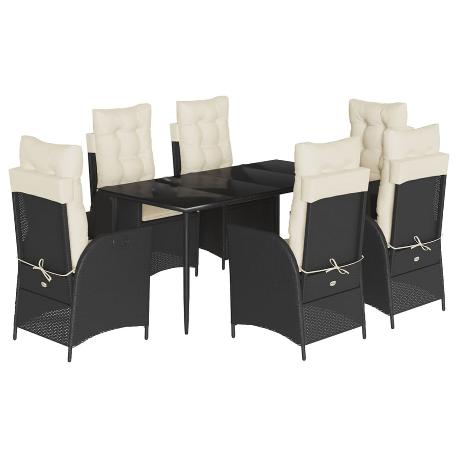 7-delige Tuinset met kussens poly rattan zwart