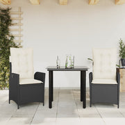 Tuinset 3-delig poly rattan zwart met kussens