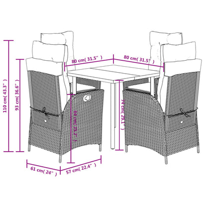 5-delige Tuinset met kussens poly rattan zwart