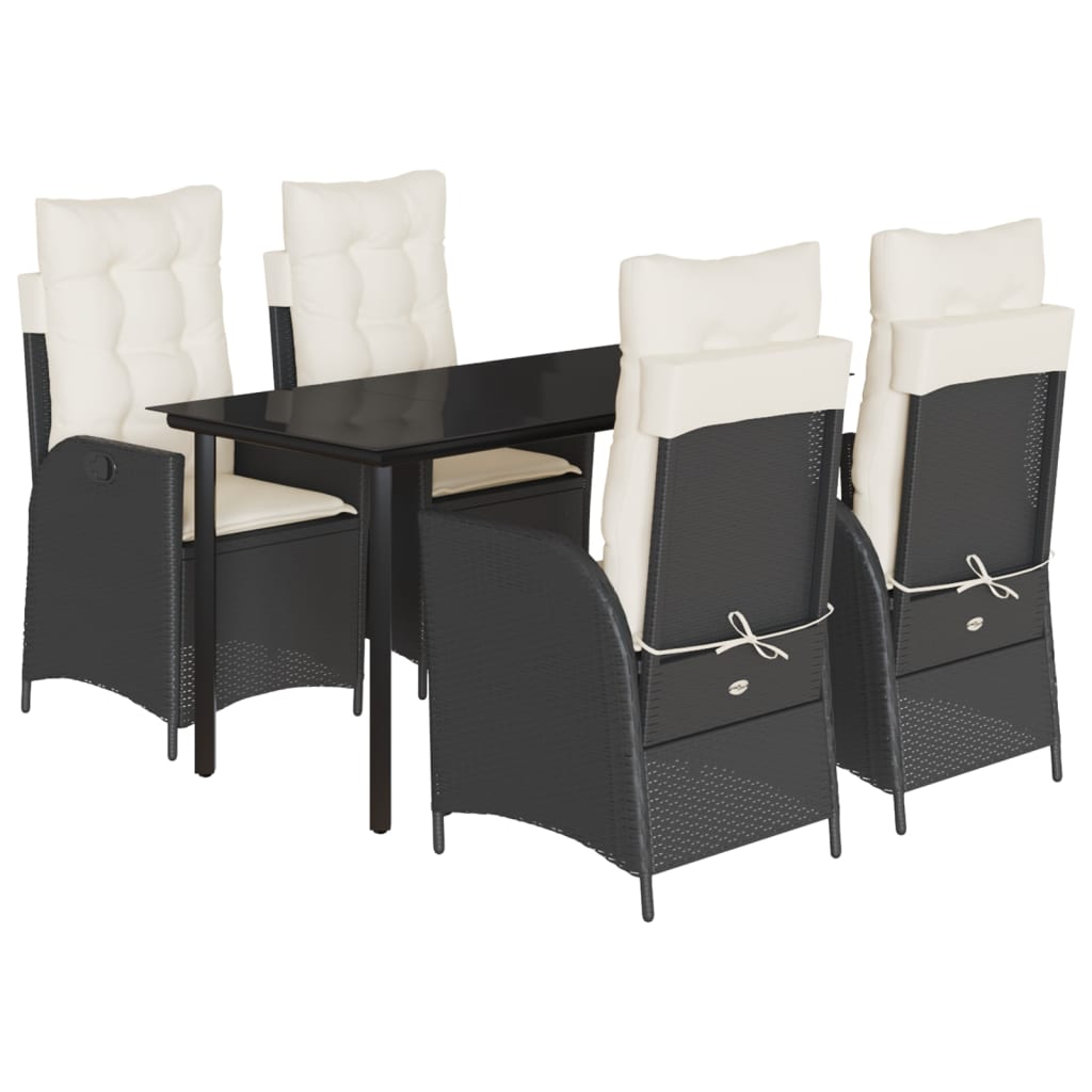 5-delige Tuinset met kussens poly rattan zwart
