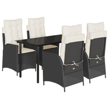 5-delige Tuinset met kussens poly rattan zwart