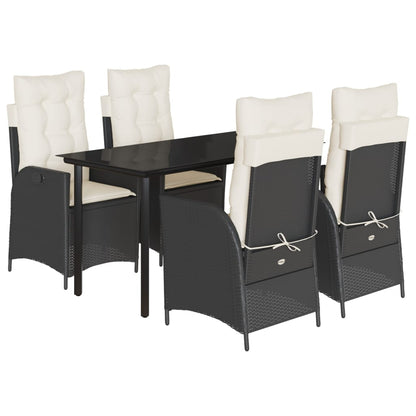 5-delige Tuinset met kussens poly rattan zwart
