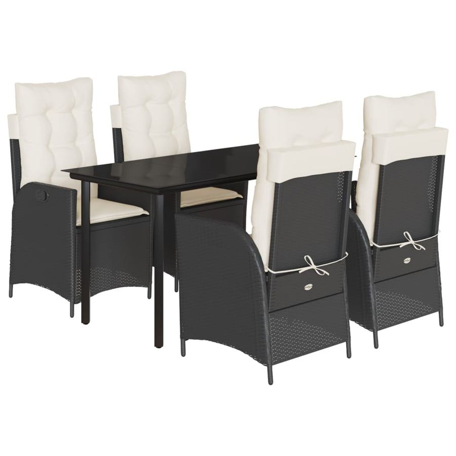 5-delige Tuinset met kussens poly rattan zwart