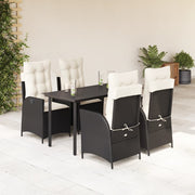 Tuinset 5-delig poly rattan zwart met kussens