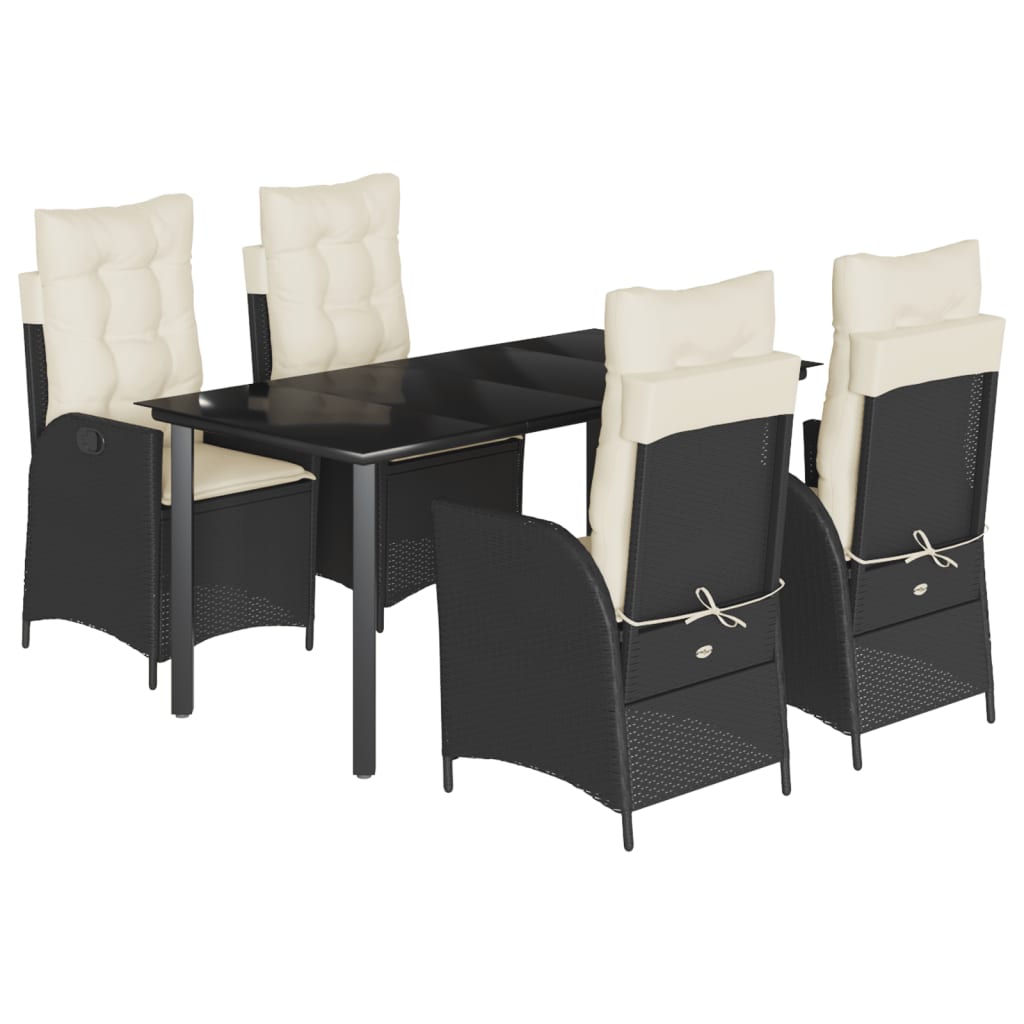 5-delige Tuinset met kussens poly rattan zwart