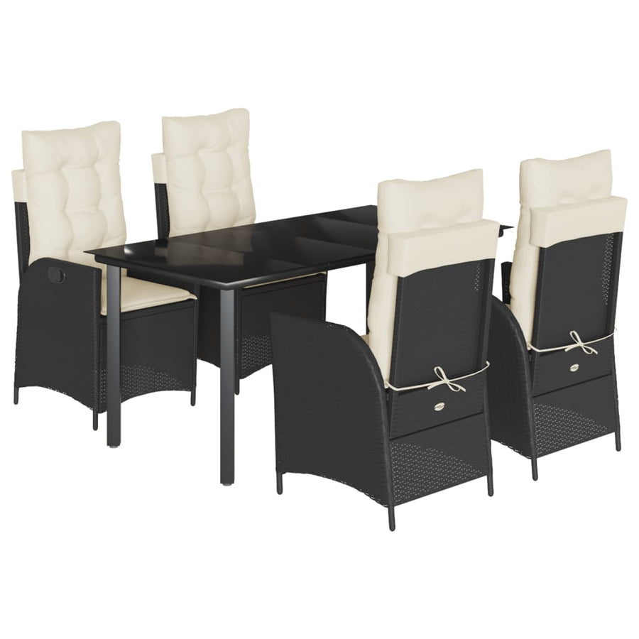 5-delige Tuinset met kussens poly rattan zwart