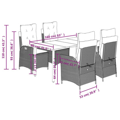 5-delige Tuinset met kussens poly rattan zwart