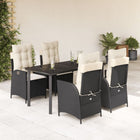 5-piece Garden Set with Cushions, Poly Rattan, Black