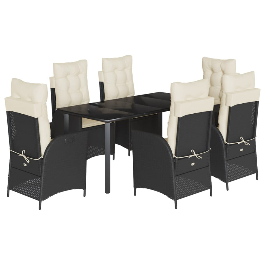 7-delige Tuinset met kussens poly rattan zwart