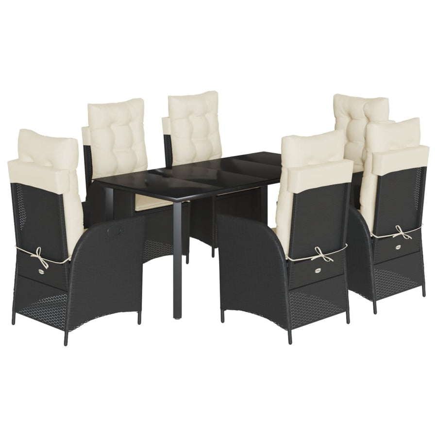 7-delige Tuinset met kussens poly rattan zwart