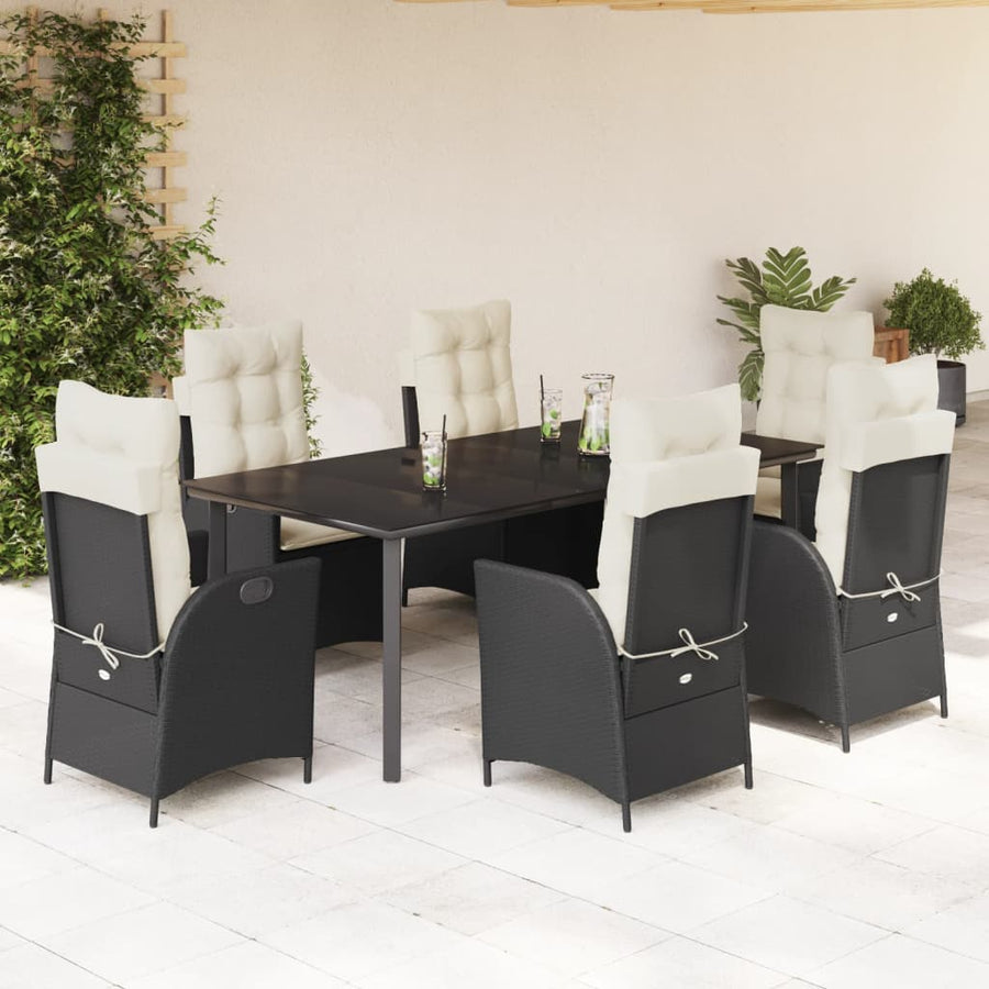 Tuinset Met Kussens Poly Rattan Zwart 7 200 x 100 x 74 cm