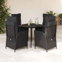 5-delige Tuinset met kussens poly rattan zwart
