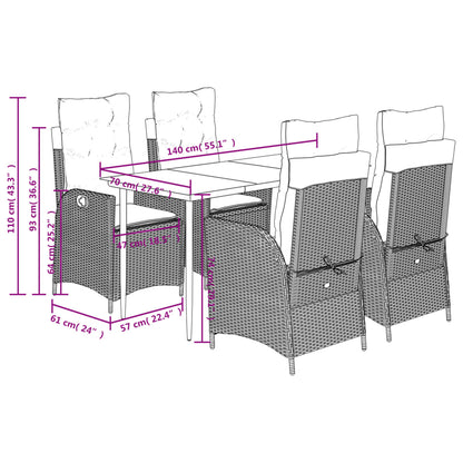 5-Delige Tuinset Met Kussens Poly Rattan Zwart 4 140 x 70 x 74 cm