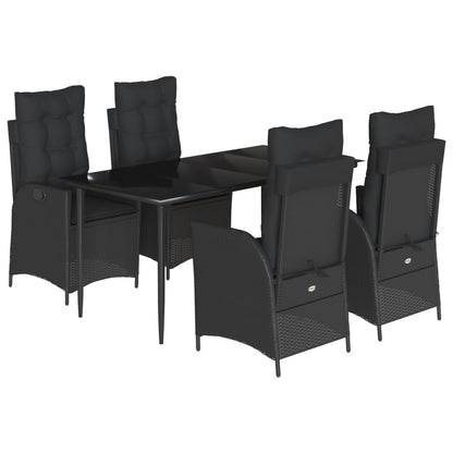 5-delige Tuinset met kussens poly rattan zwart