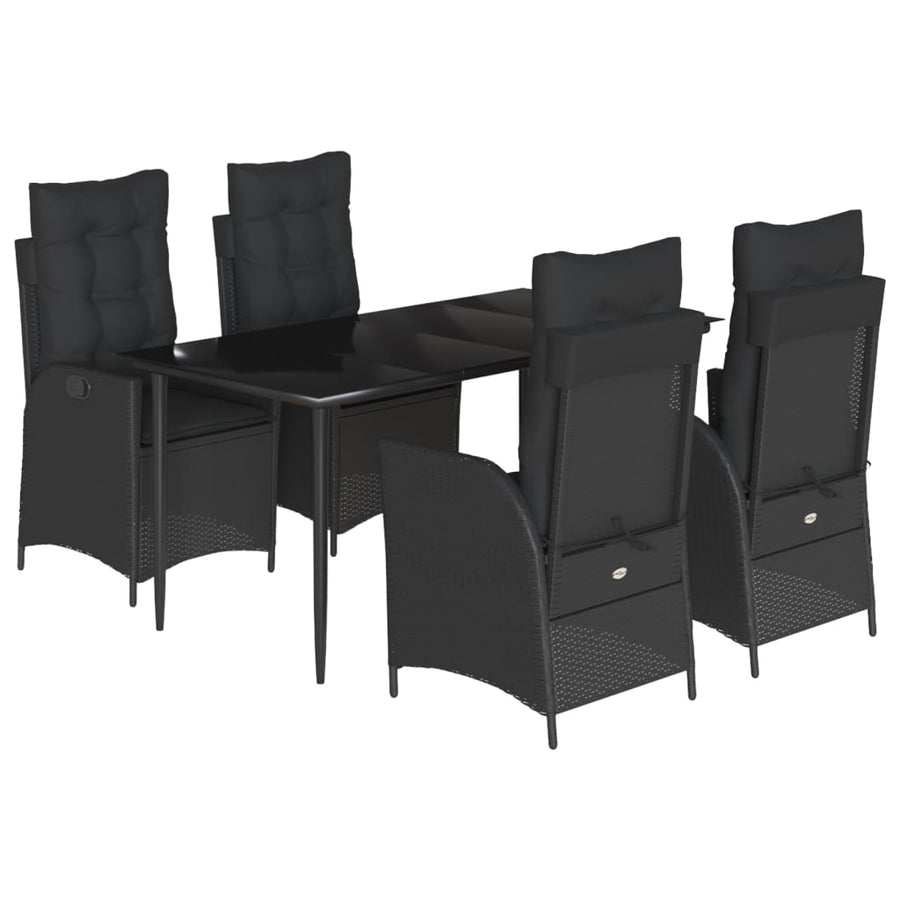 5-delige Tuinset met kussens poly rattan zwart